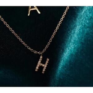 NEW In Box Classic AURATE Diamond “H”Letter Necklace, Rose - 14K / Rose